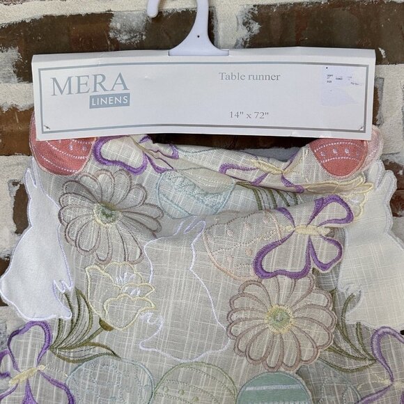 Mera Linens Table Runner Cut Out Spring Butterflies Flowers Easter Eggs 14"x 72" - Picture 2 of 7